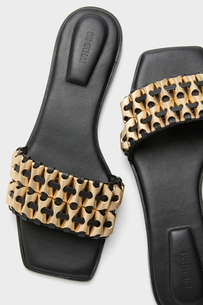 Black Faye Beaded Leather Flat Slides sold by Tuckernuck product image thumbnail 5