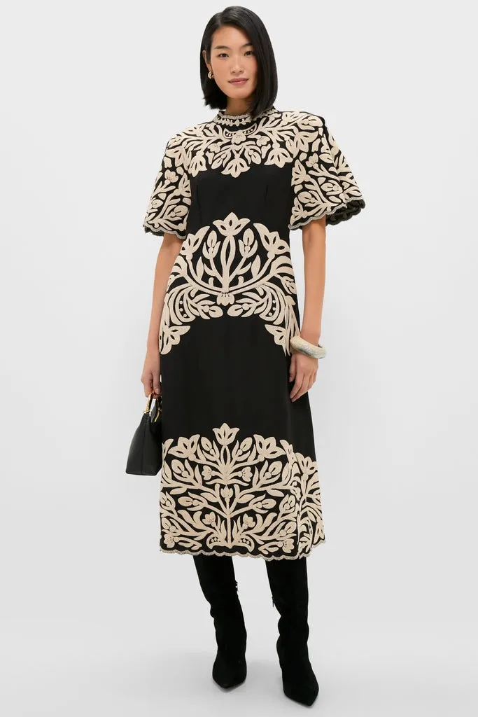 Black Alexandra Embroidery Short Sleeve Midi Dress sold by Tuckernuck product image thumbnail 2