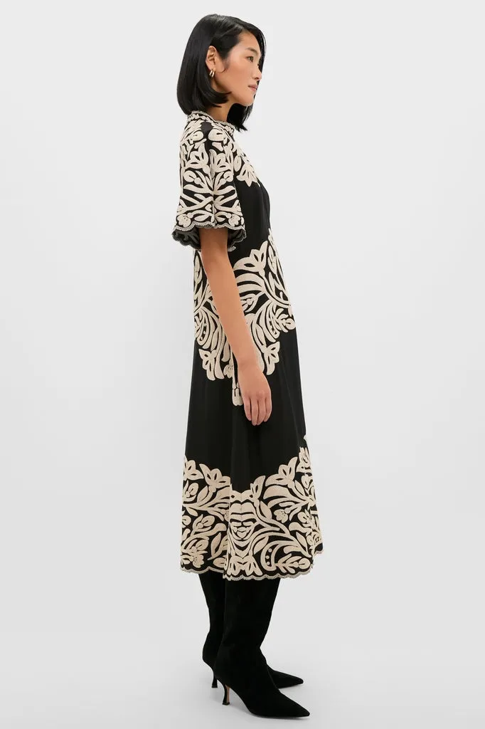 Black Alexandra Embroidery Short Sleeve Midi Dress sold by Tuckernuck product image thumbnail 3