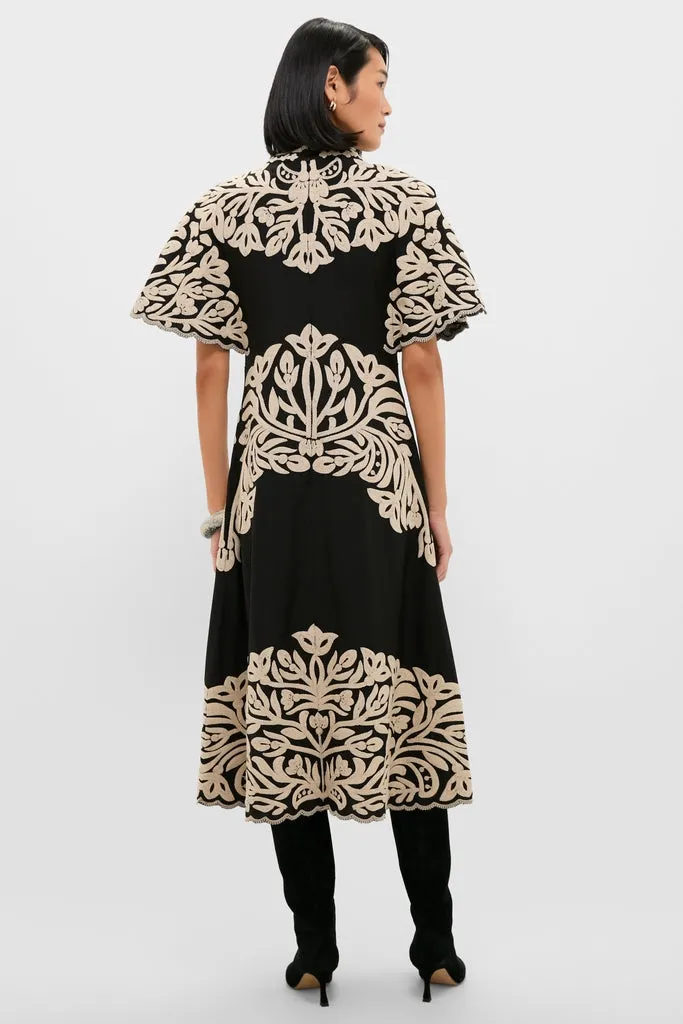 Black Alexandra Embroidery Short Sleeve Midi Dress sold by Tuckernuck product image thumbnail 4