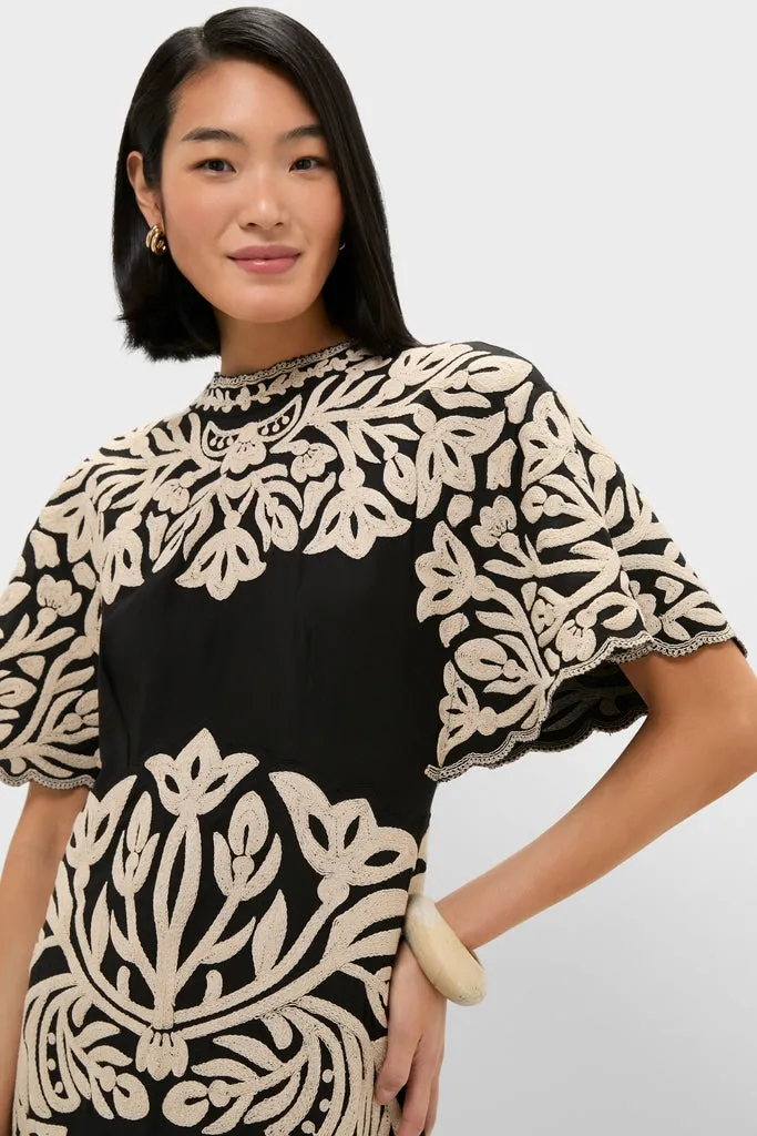 Black Alexandra Embroidery Short Sleeve Midi Dress sold by Tuckernuck product image thumbnail 5