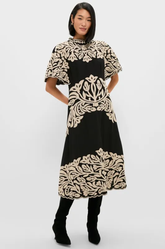 Black Alexandra Embroidery Short Sleeve Midi Dress sold by Tuckernuck