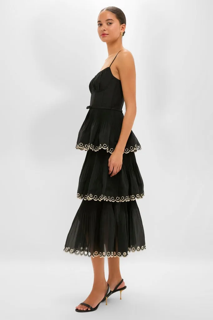 Black Embroidered Tiered Midi Dress sold by Tuckernuck product image thumbnail 2