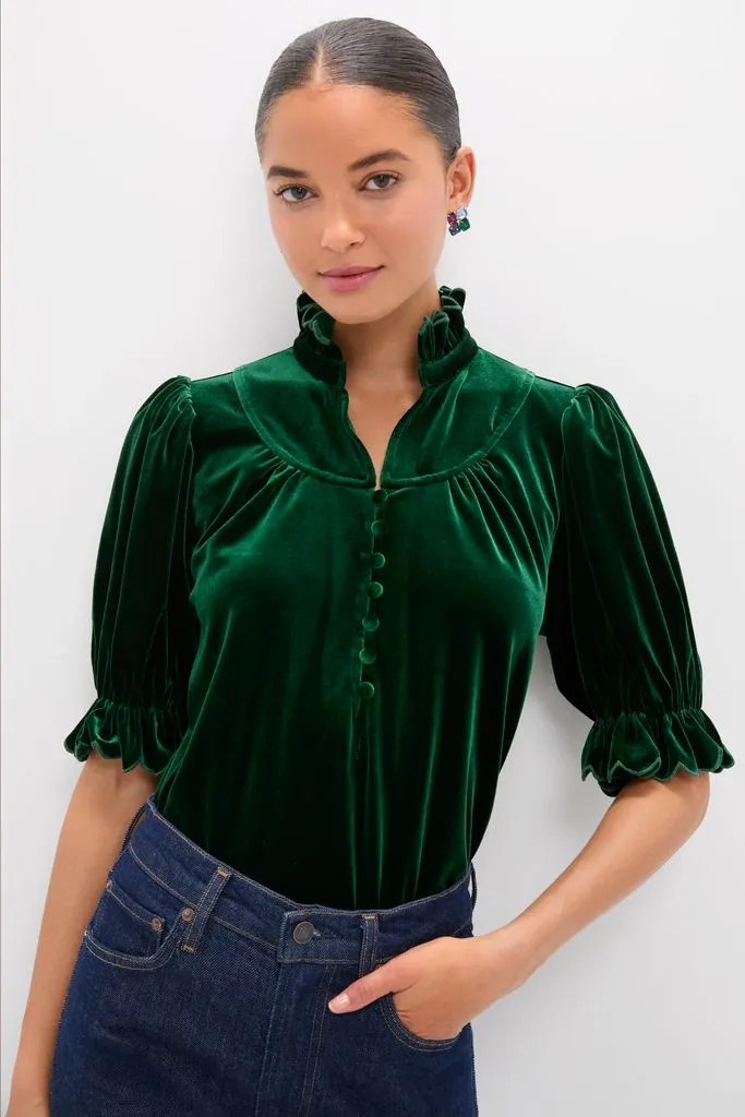 Hunter Green Velvet Selena Top sold by Tuckernuck