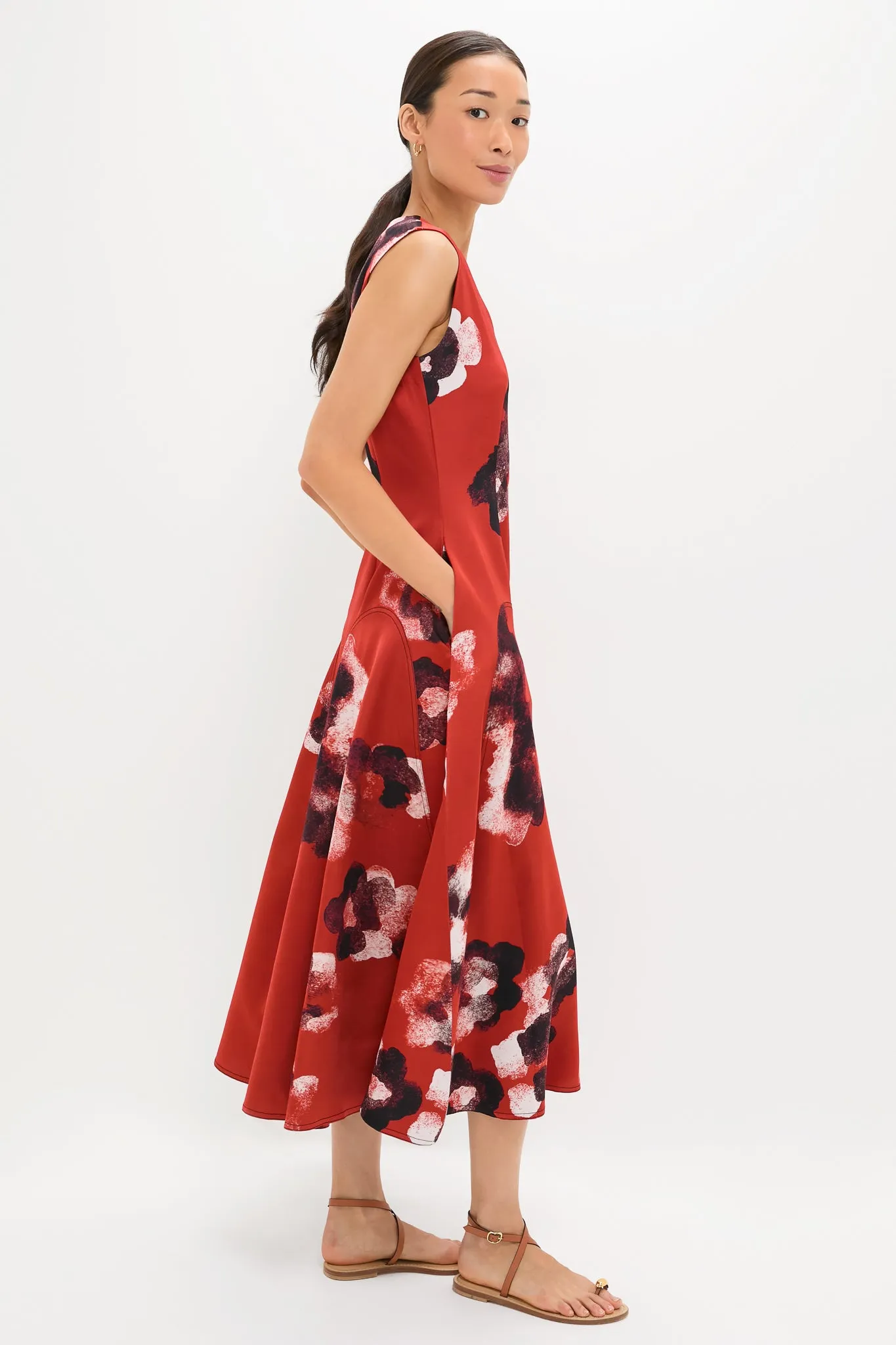 Crimson Red Water Floral Cosmic Midi Dress sold by Tuckernuck