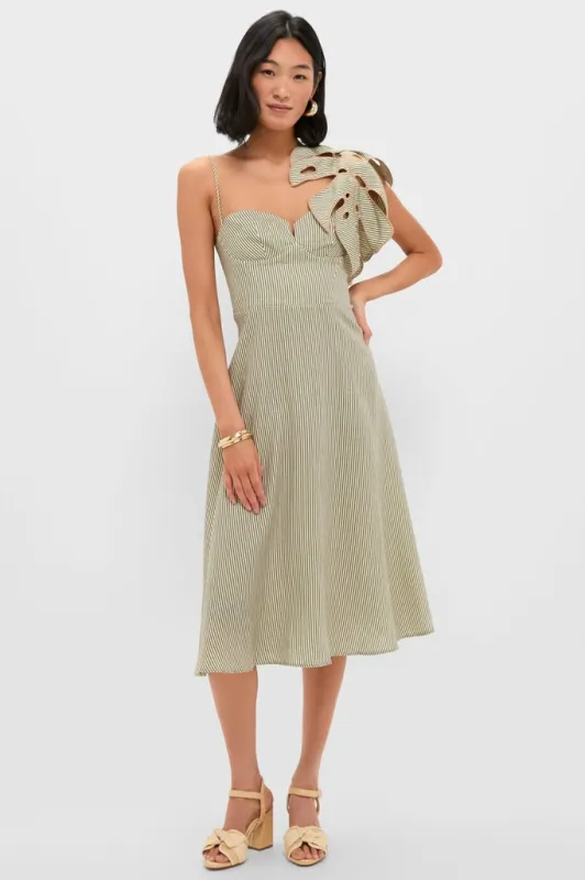 Green Striped Monsterea Leaf Sleeveless Midi Dress sold by Tuckernuck