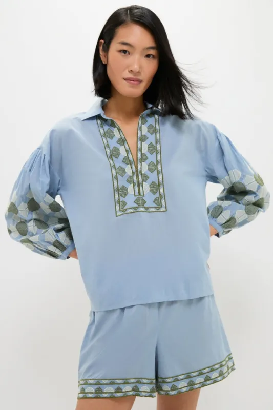 Sky Geometric Embroidered Paget Top sold by Tuckernuck