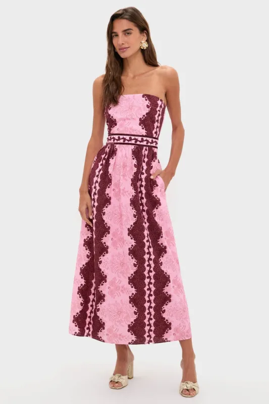 Blush and Maroon Abstract Bennet Midi Dress sold by Tuckernuck