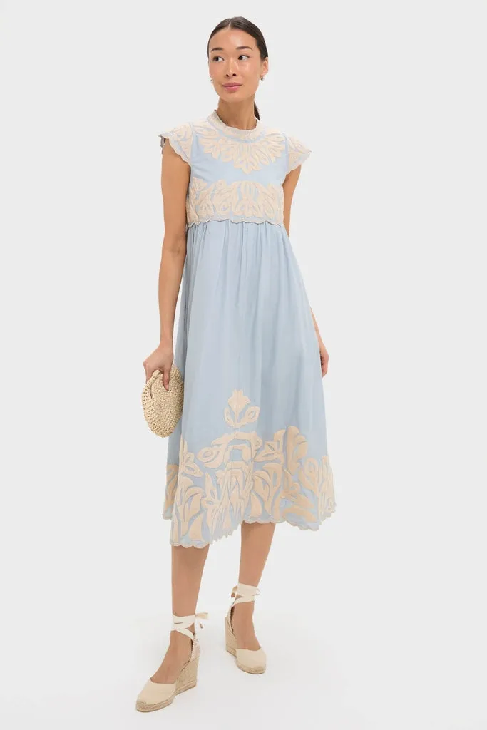Blue Alexandra Embroidery Cap Sleeve Midi Dress sold by Tuckernuck product image thumbnail 2