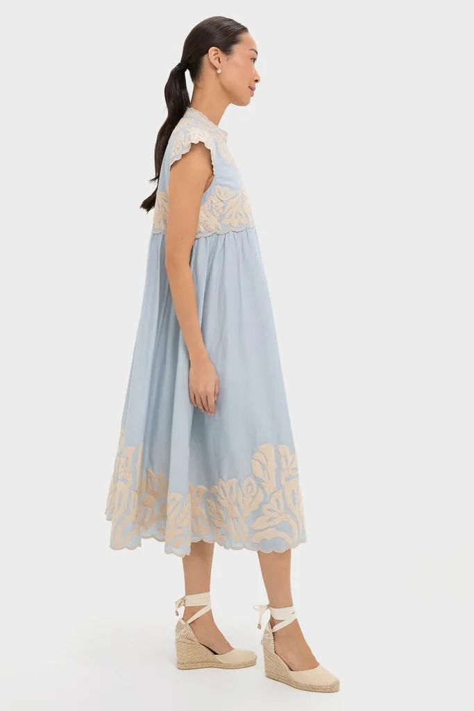 Blue Alexandra Embroidery Cap Sleeve Midi Dress sold by Tuckernuck product image thumbnail 3
