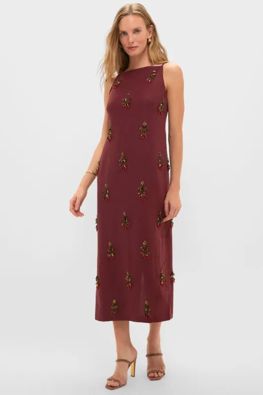 Pomegranate Linen Woven Straight Sleeveless Midi Dress sold by Tuckernuck