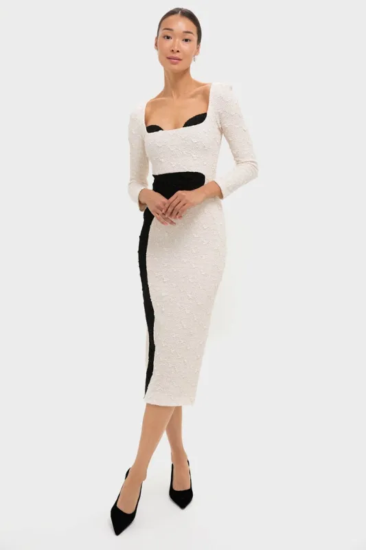 Black and Ivory Paloma Long Sleeve Midi Dress sold by Tuckernuck