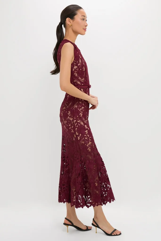Burgundy Guipure Lace Midi Dress sold by Tuckernuck product image thumbnail 3
