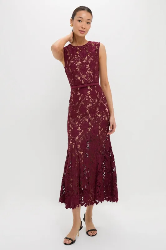 Burgundy Guipure Lace Midi Dress sold by Tuckernuck