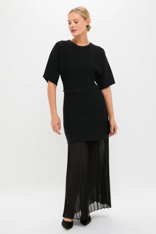 Black Knit Pleated Chiffon Nancy Dress sold by Tuckernuck
