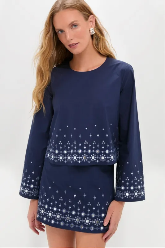 Navy Mirror Embellished Maxine Top made by Tuckernuck