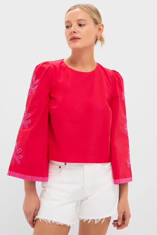Red & Pink Embroidered Atlantic Blouse sold by Tuckernuck