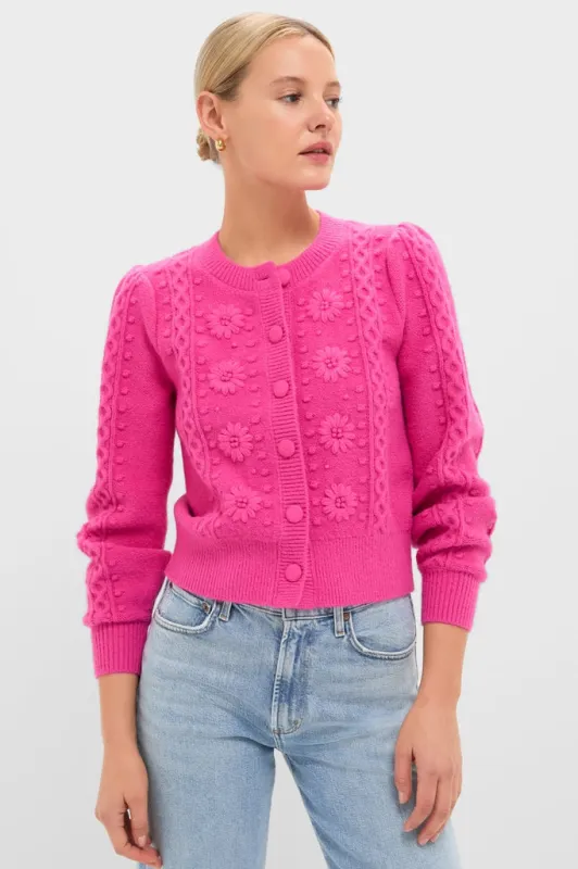 Hot Pink Embroidered Floral Frankie Cardigan sold by Tuckernuck