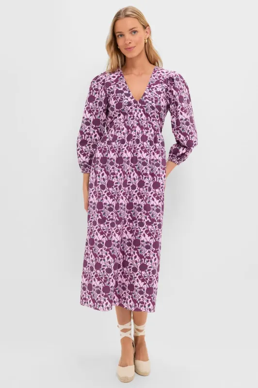 Mauve and Wine Floral Chloe Midi Dress made by Hyacinth House