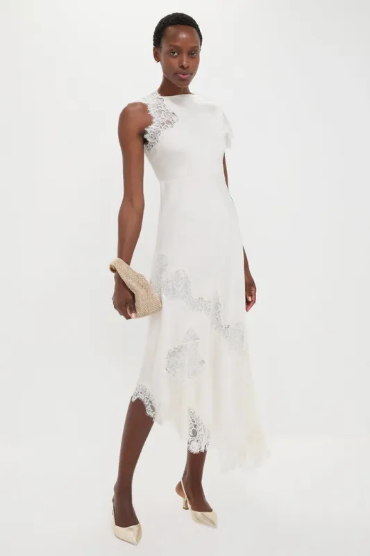 Creme Satin Lace Alessia Midi Dress sold by Tuckernuck