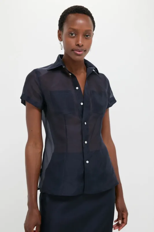 Atlantic Silk Organza Woven Short Sleeve Button Down made by Polo by Ralph Lauren