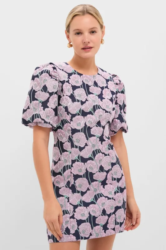 Pink & Navy Floral Jacquard Minetta Mini Dress sold by Tuckernuck