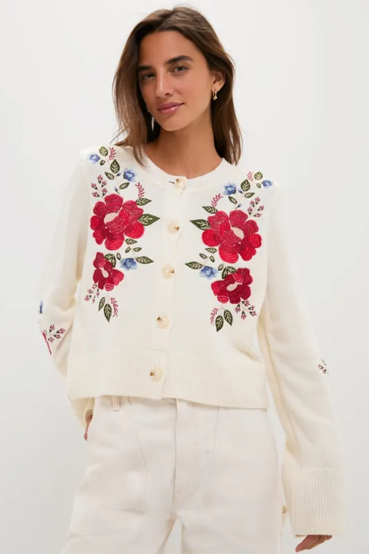Cream Flowers Embroidered Knit Cardigan sold by Tuckernuck