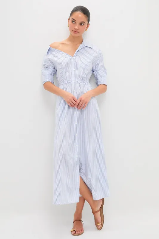 Blue Stripe Falling off the Shoulder Midi Dress sold by Tuckernuck