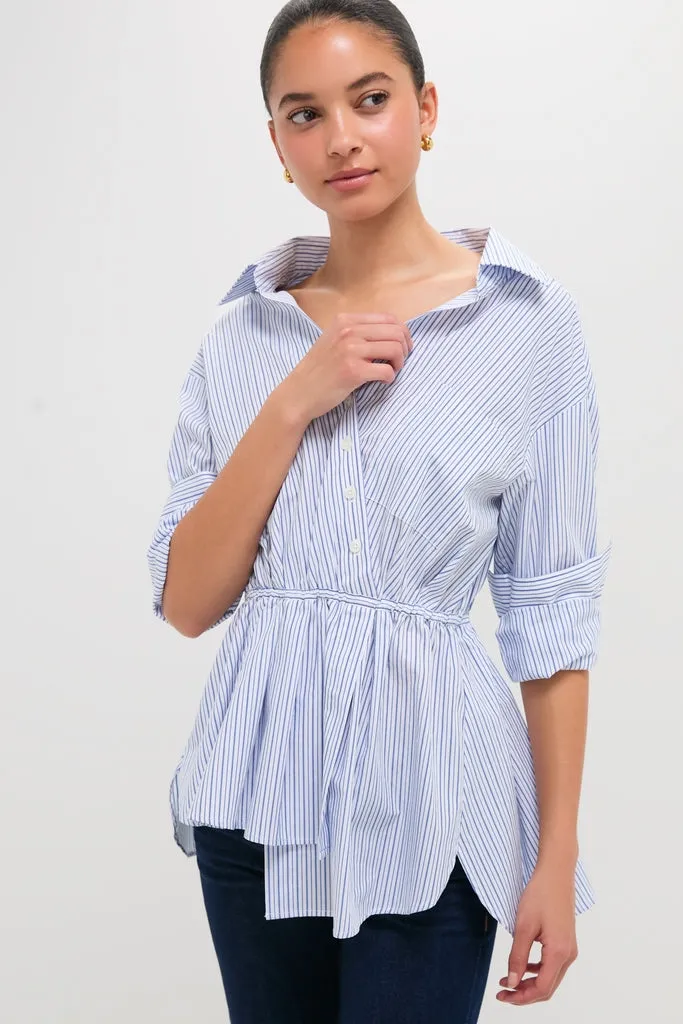 Blue Stripe Falling Off the Shoulder Shirt sold by Tuckernuck