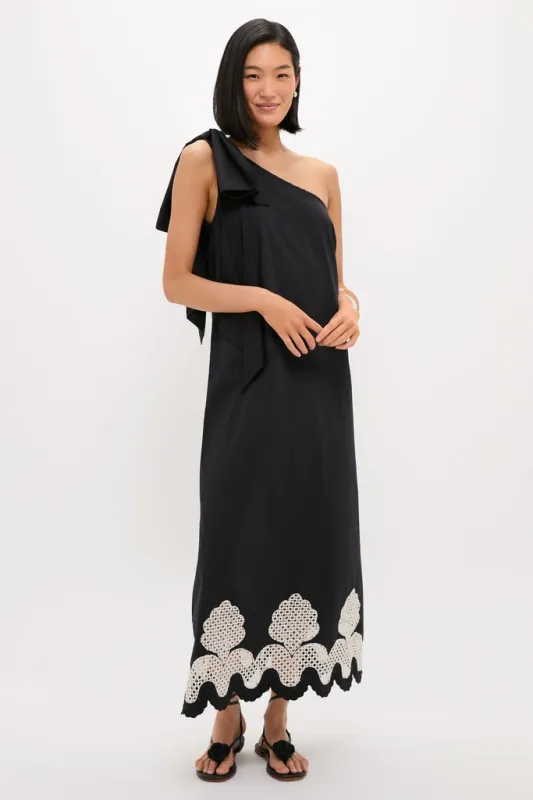 Black One Shoulder Embroidered Glinda Dress sold by Tuckernuck