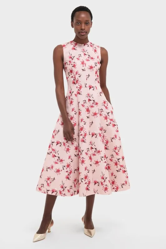 Red Summer Lillies on Pink Mara Midi Dress made by Emilia Wickstead