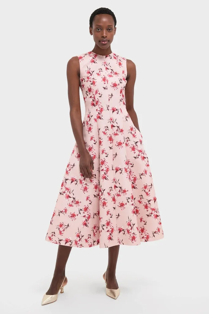 Red Summer Lillies on Pink Mara Midi Dress sold by Tuckernuck