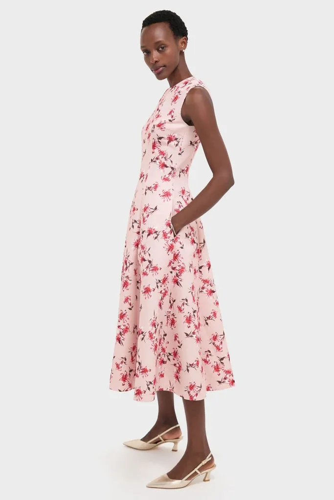Red Summer Lillies on Pink Mara Midi Dress sold by Tuckernuck product image thumbnail 3