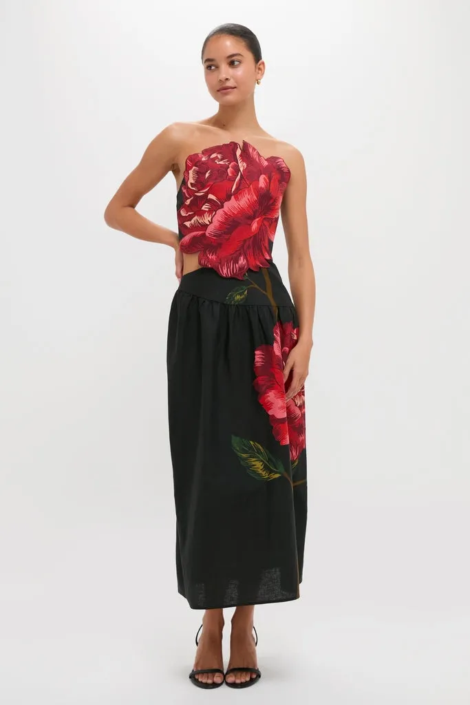 Rosalia Placed Black Artisanal Strapless Midi Dress sold by Tuckernuck
