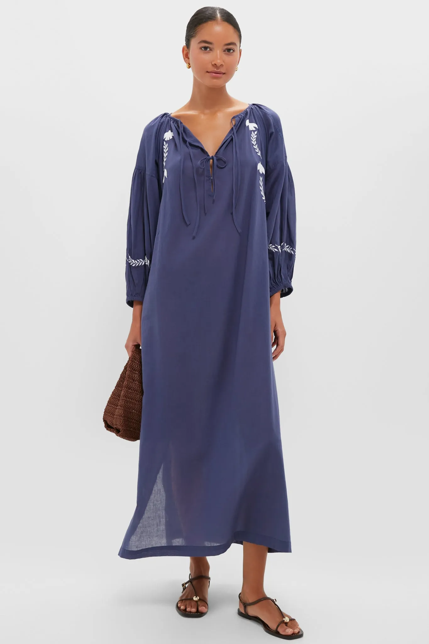 White Dove Embroidery Blue Indigo Organic Folk Maxi Dress sold by Tuckernuck product image thumbnail 2