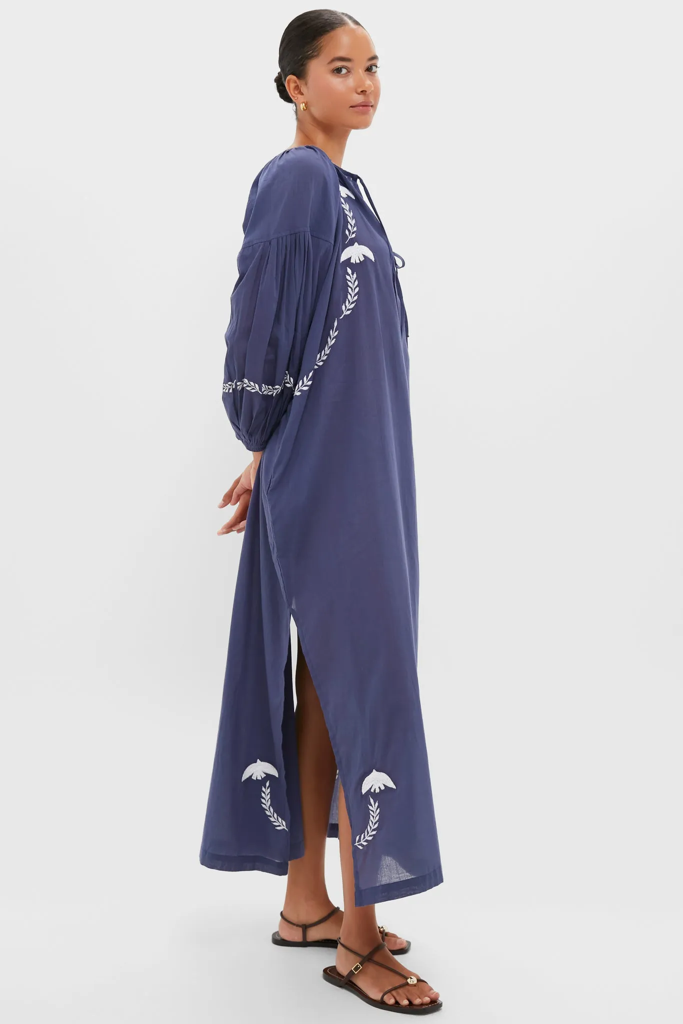 White Dove Embroidery Blue Indigo Organic Folk Maxi Dress sold by Tuckernuck product image thumbnail 3