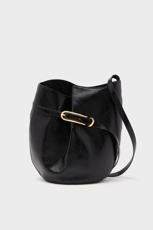 Black Glossy Belted Bucket Bag sold by Tuckernuck