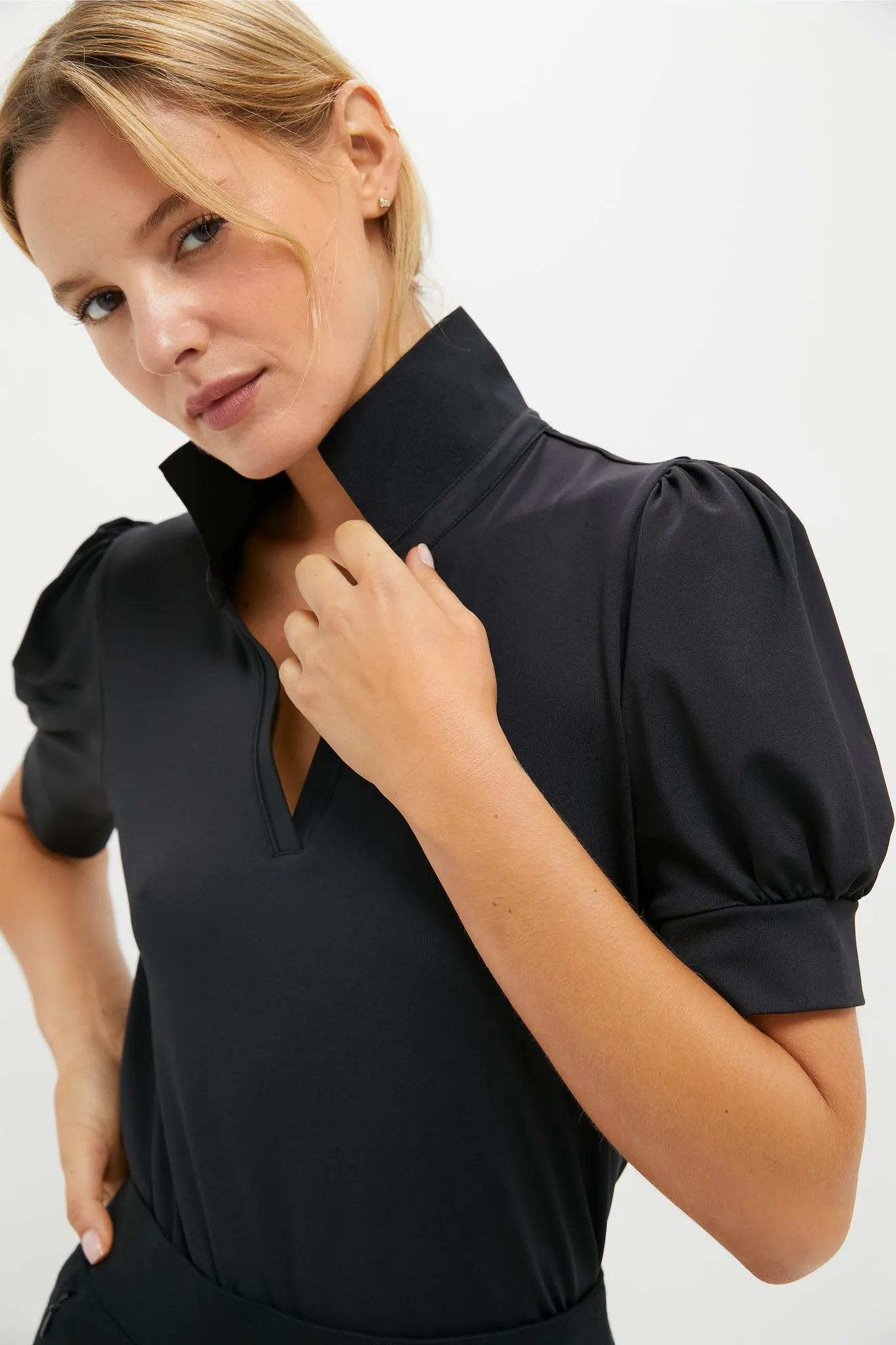 Black Puff Sleeve Performance Jersey Caroline Polo sold by Tuckernuck product image thumbnail 5