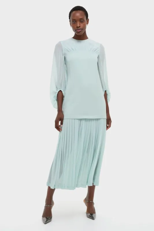 Ice Blue Chiffon Pleated Lorraine Dress sold by Tuckernuck