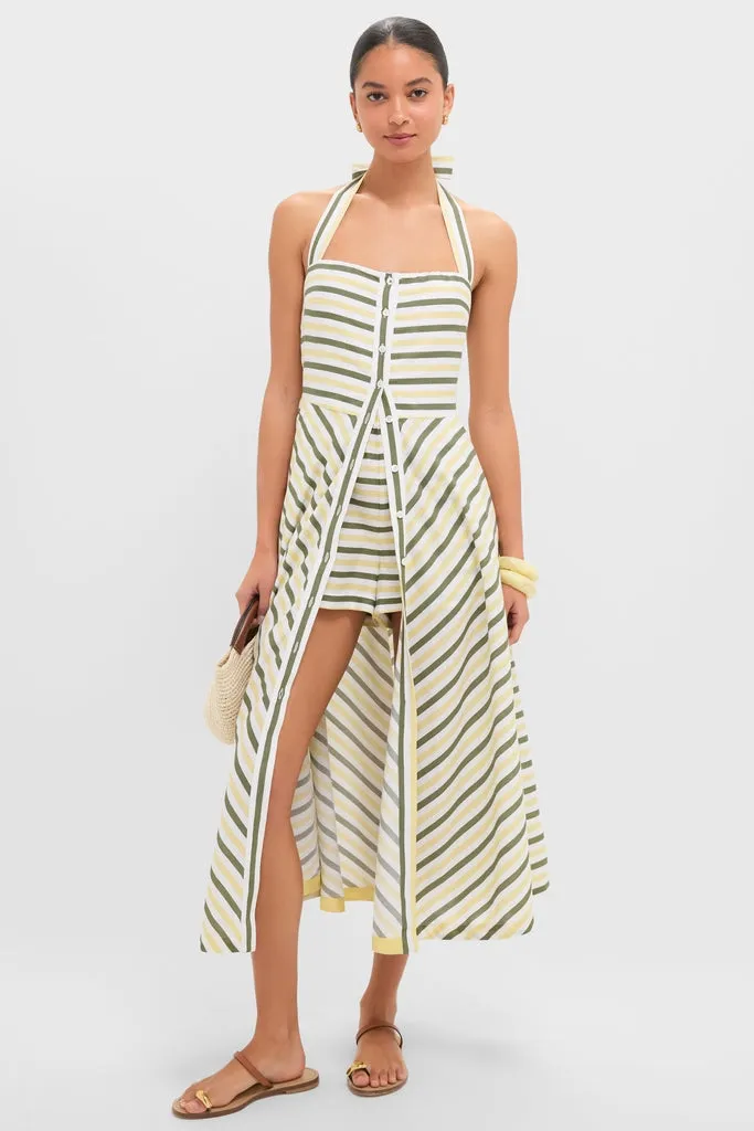 Green and Yellow Stripe Halter Button Down Mirabel Dress and Short Set sold by Tuckernuck product image thumbnail 2