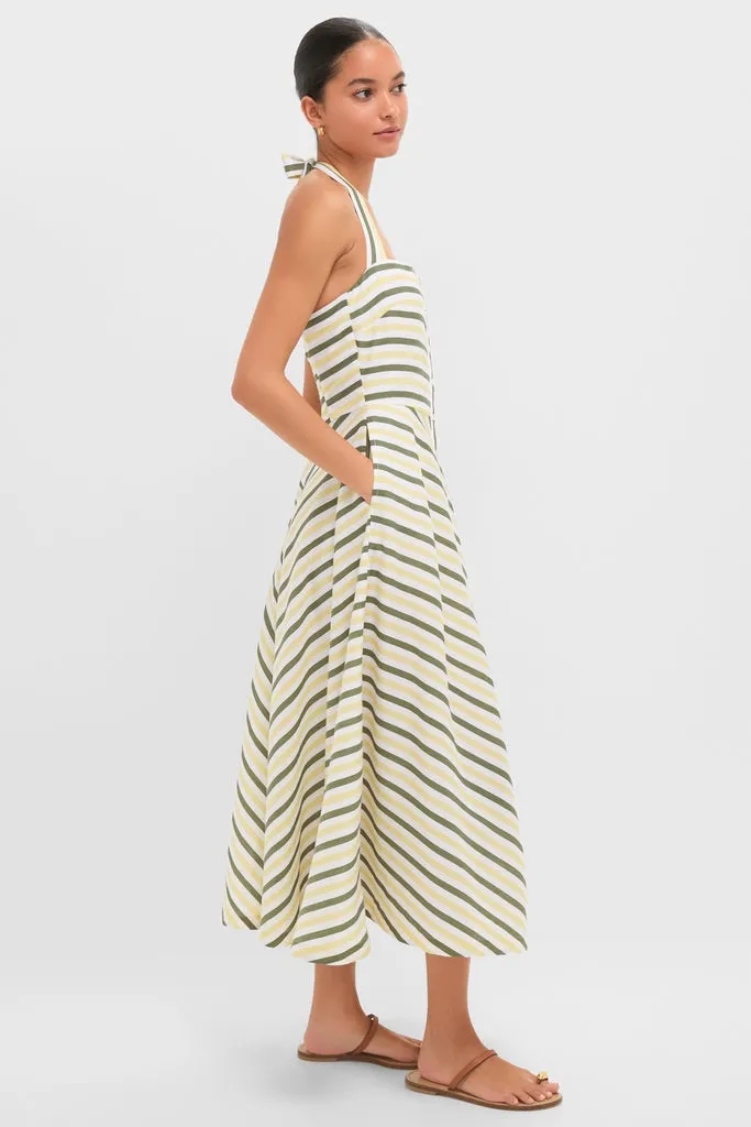 Green and Yellow Stripe Halter Button Down Mirabel Dress and Short Set sold by Tuckernuck product image thumbnail 3