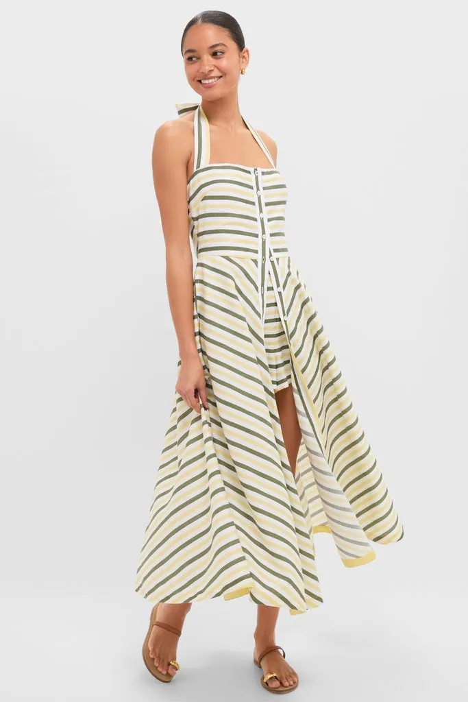 Green and Yellow Stripe Halter Button Down Mirabel Dress and Short Set sold by Tuckernuck