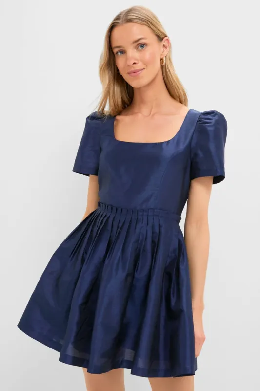 Navy Pleated Lucerne Mini Dress sold by Tuckernuck