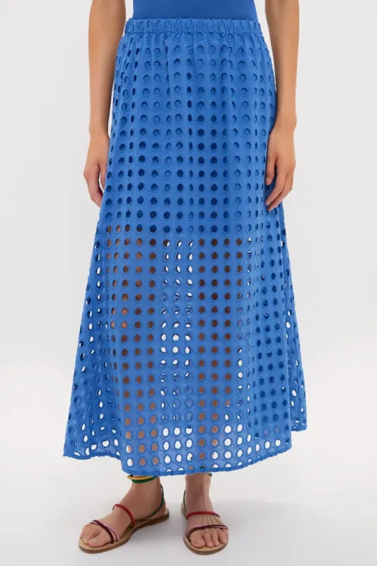 Cobalt Blue Cotton Eyelet Eve Skirt sold by Tuckernuck