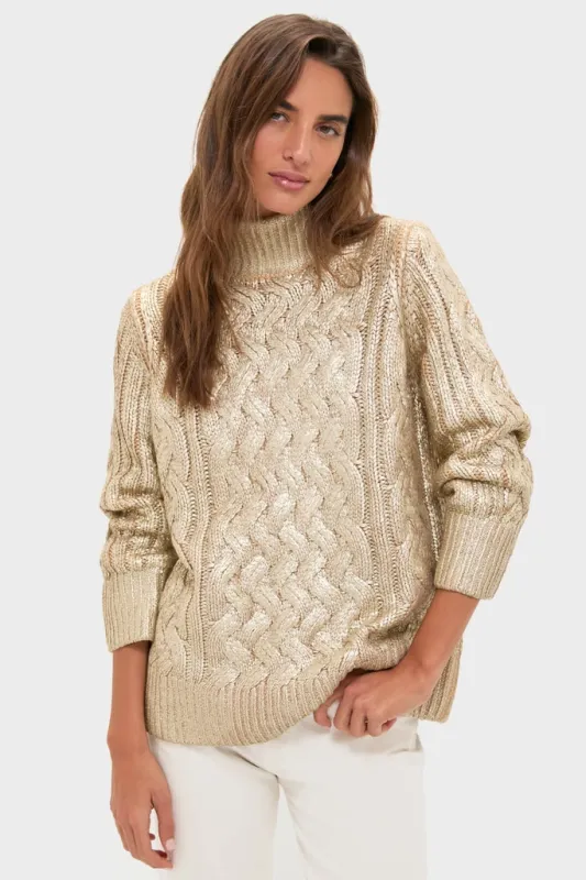 Gold Foil Carder Cable Knit Sweater made by Pomander Place