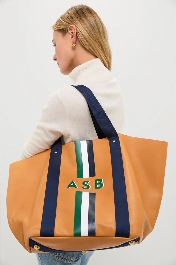 Tan Big Daddy Tote with Green Monogram sold by Tuckernuck product image thumbnail 2