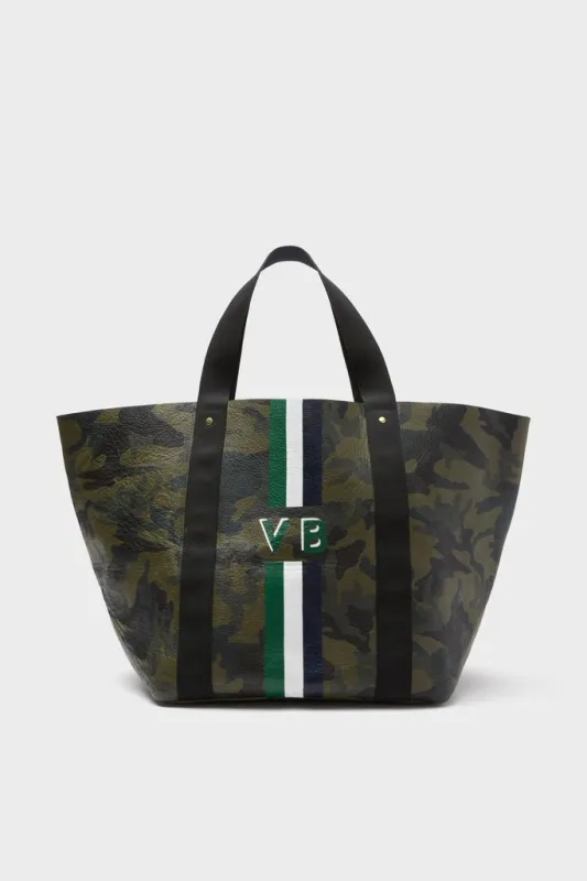 Camoflauge Big Daddy Tote with Green Monogram made by Tuckernuck
