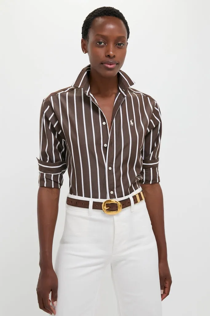 Dark Brown and White Stripe Long Sleeve Button Down sold by Tuckernuck