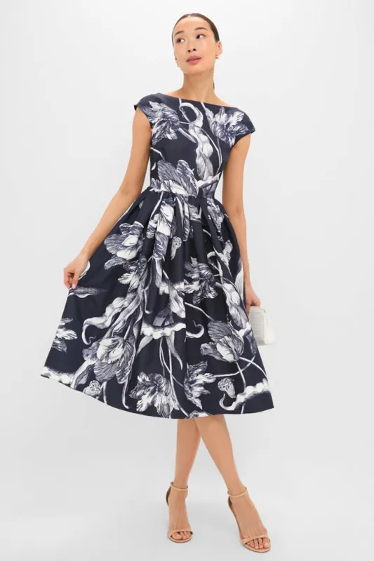 Botanical Engraving Midnight Boat Neck Midi Dress sold by Tuckernuck