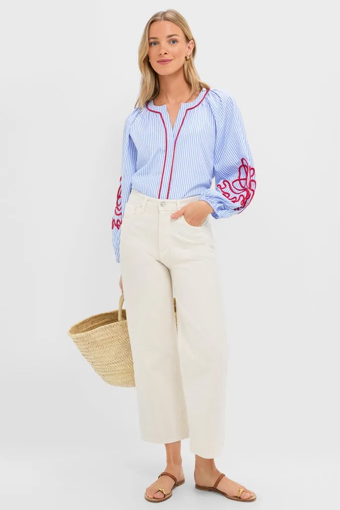 Blue Stripe & Red Soutache Stella Blouse sold by Tuckernuck product image thumbnail 3